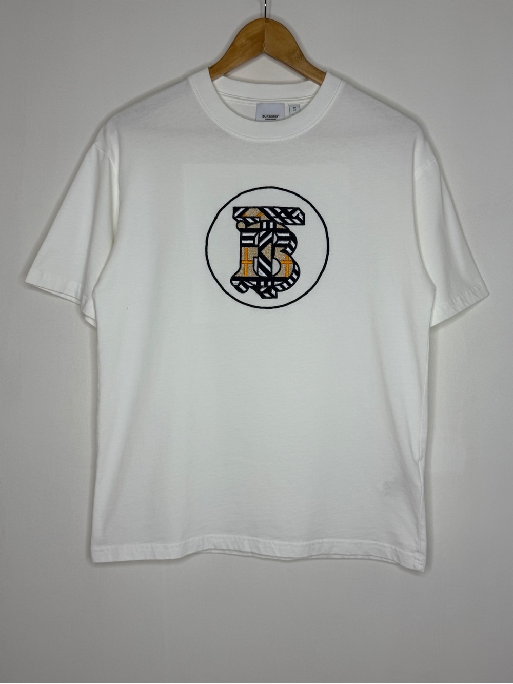 Burberry London Circle Logo Short Sleeve T-Shirt Mens XS White Plaid Nova Check